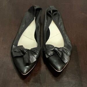 Black Leather Flats with Bow